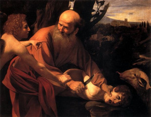 Le Sacrifice d'Isaac, huile sur toile du Caravage vers 1603, Galerie des Offices, Florence.