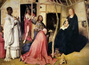 L’Épiphanie ou L'adoration des mages est un triptyque peint par Jérôme Bosch (1496-97). Musée national du Prado, Madrid.