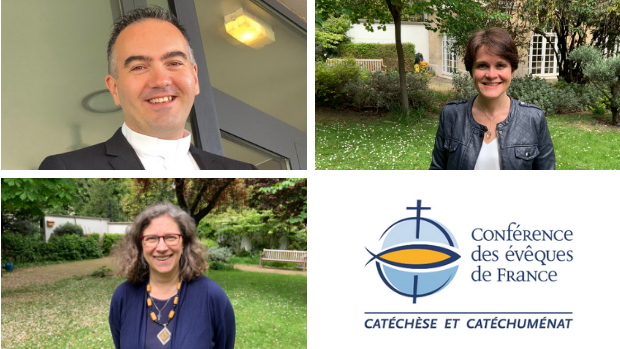 P. Christophe Spérissen, Isabelle Perrier et Cécile Eon, nouveaux arrivants du Service national de la catéchèse et du catéchuménat, en septembre 2019.